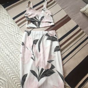 Two piece floral pencil skirt and crop top